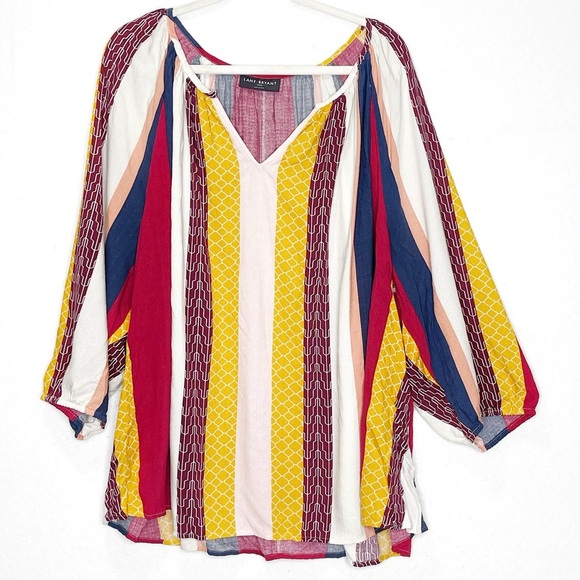 Lane Bryant Classic 3/4-Sleeve Split-Neck Popover Blouse New Stripes 26/28 Boho - Picture 4 of 8
